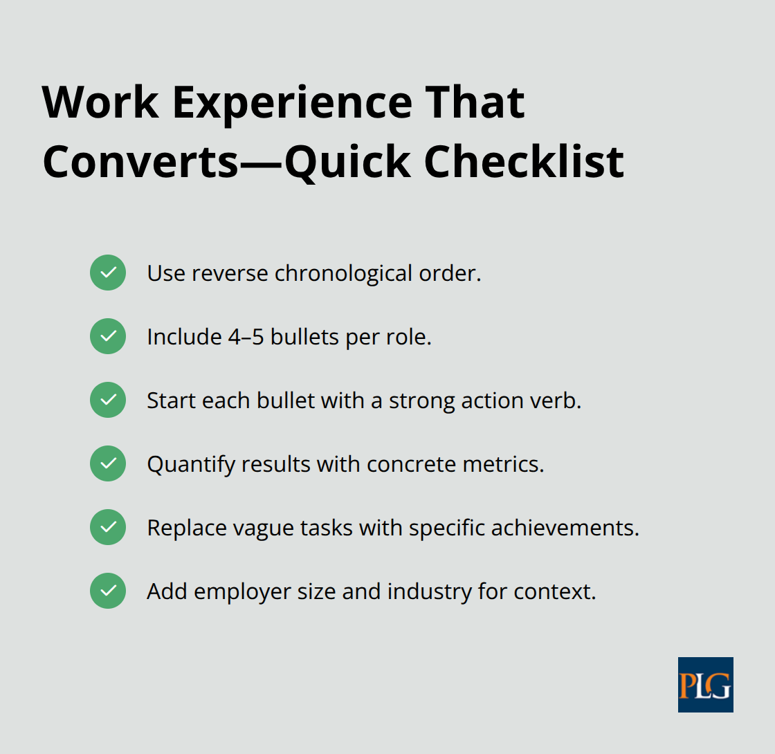 Checklist of resume experience best practices for San Francisco corporate law roles - corporate law resume