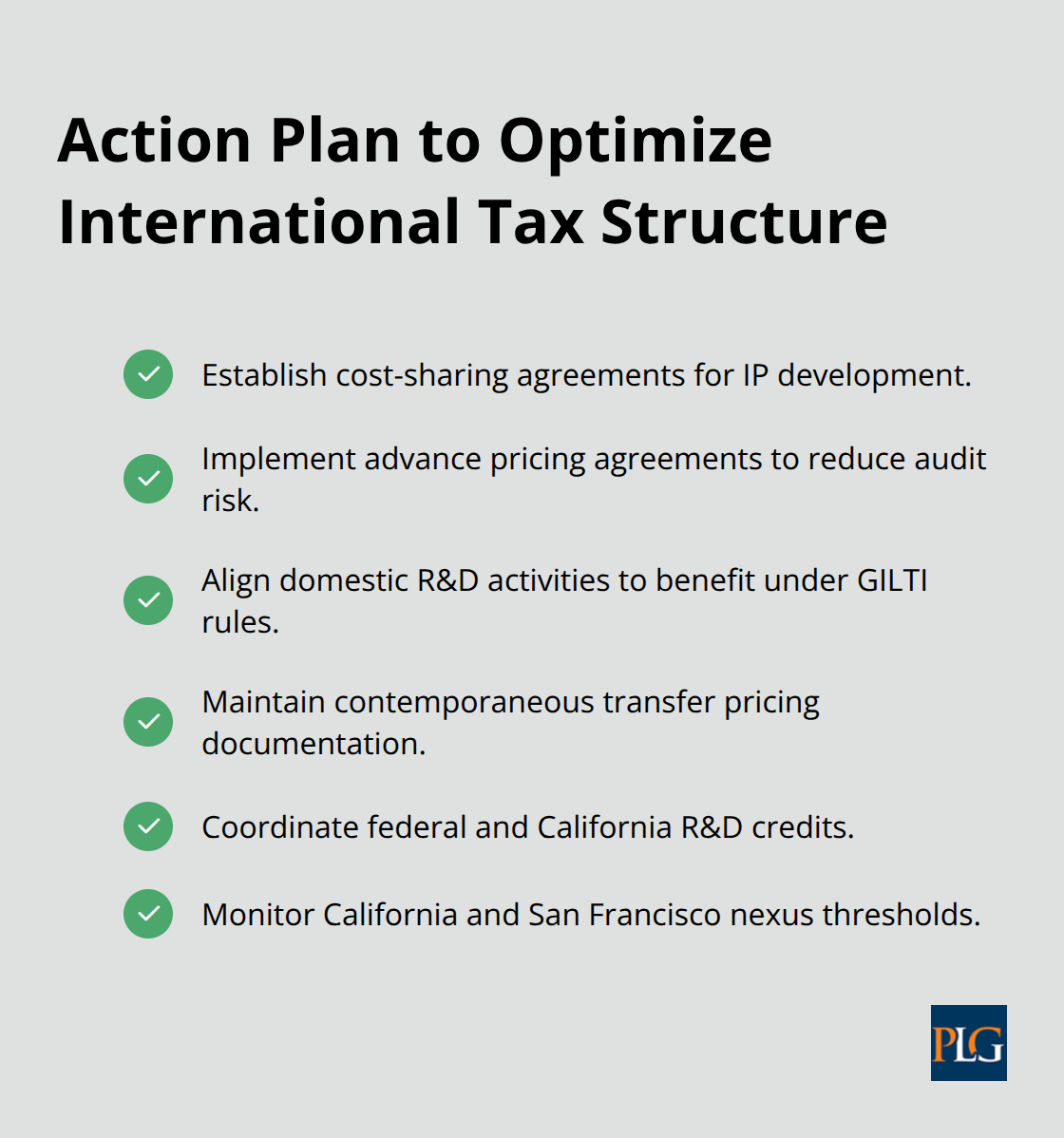 Checklist of international tax optimization steps for San Francisco corporations