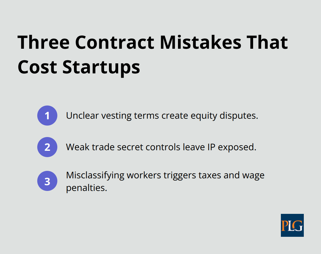 Compact list of the top three employment contract mistakes startups make. - employment contracts startups