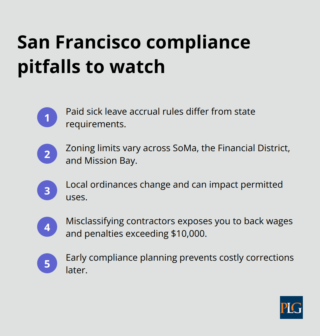 Compact list of San Francisco compliance pitfalls for startups - Startup counsel San Francisco