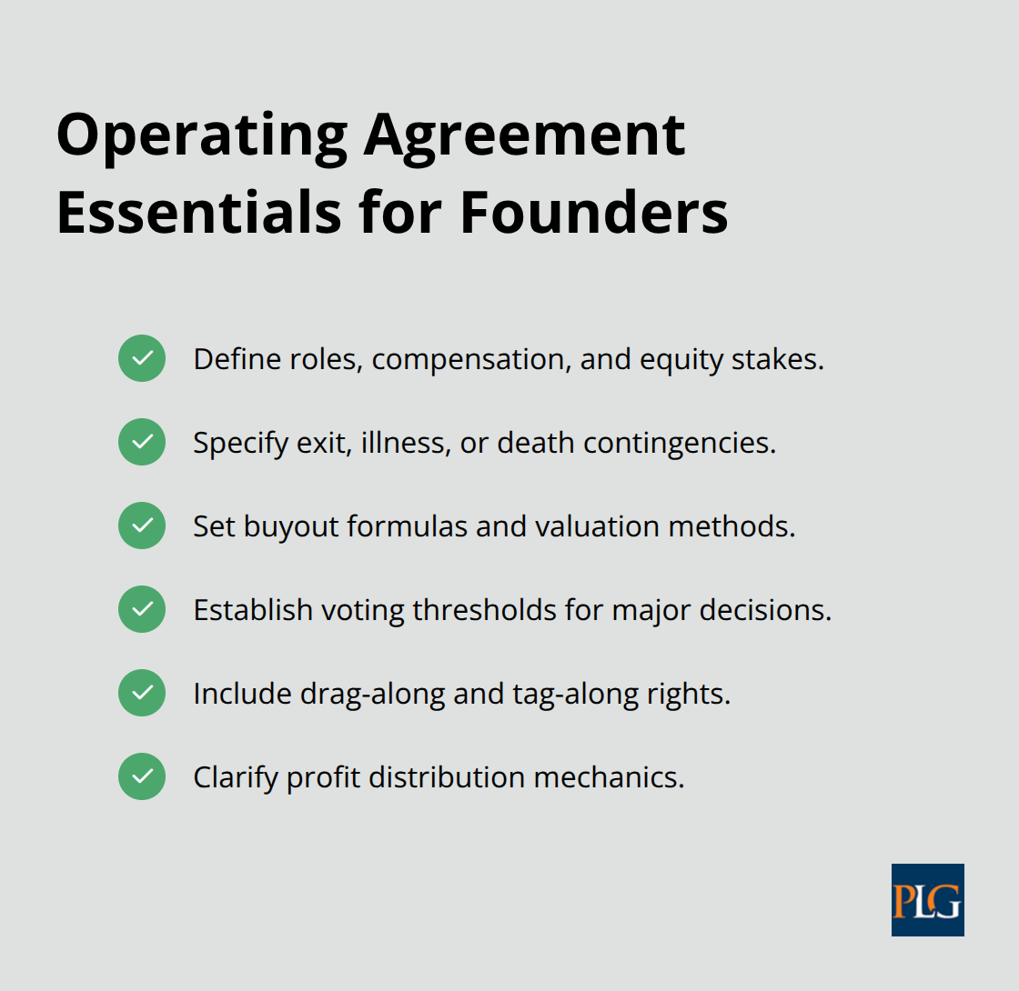 Checklist of critical provisions every startup operating agreement should include.
