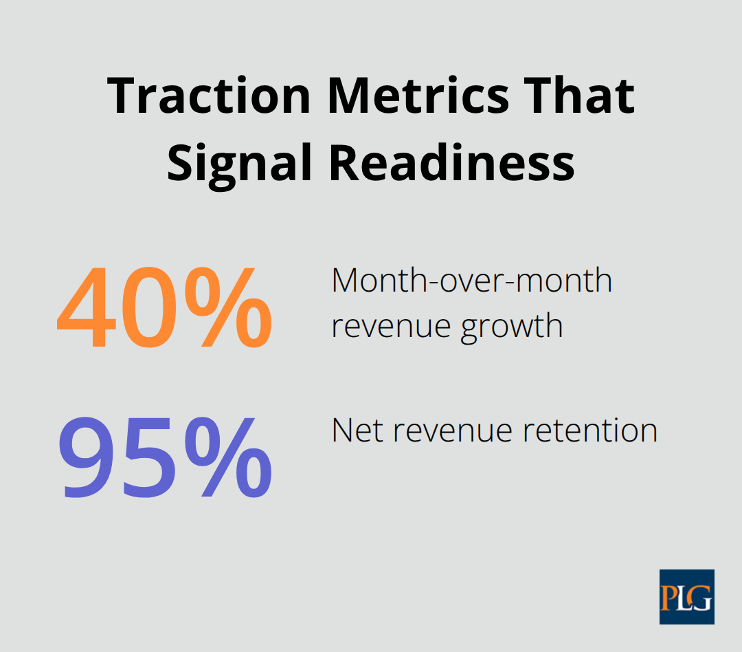 Percentage chart highlighting example traction metrics investors respond to