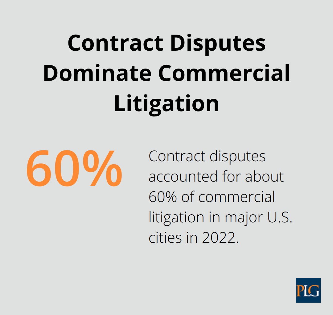 Visualization showing that 60% of commercial litigation involves contract disputes in major U.S. cities (2022). - what is corporate and commercial law
