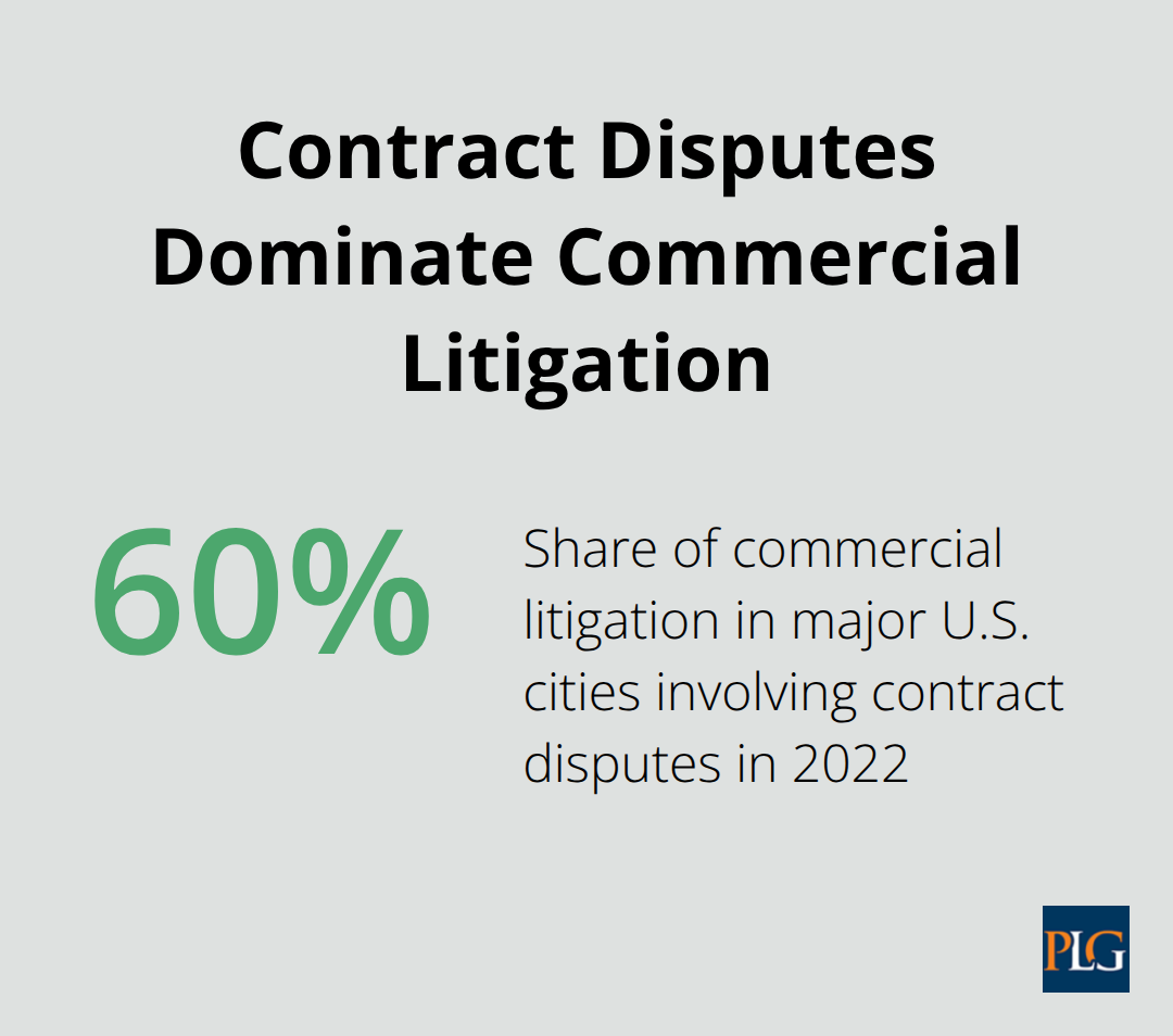 Roughly 60% of commercial litigation involves contract disputes in major U.S. cities - what is the difference between corporate and commercial law